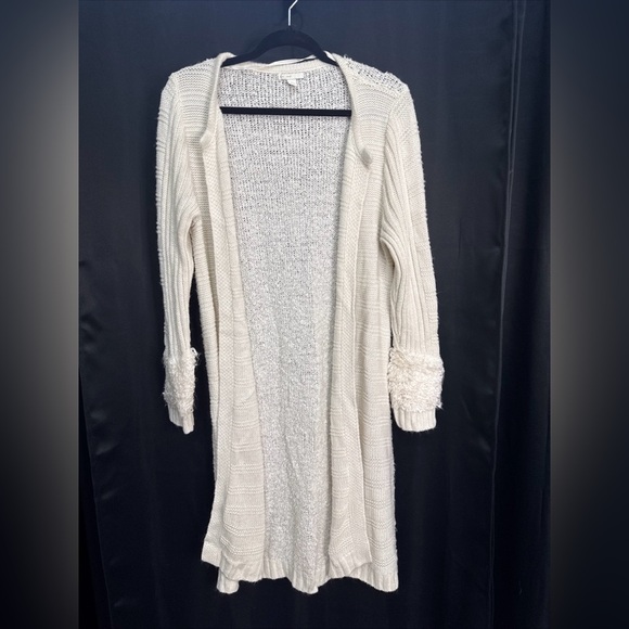 White Knit Open Long Cardigan Size L - Picture 2 of 7